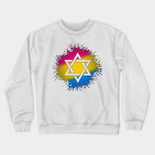 Paint Splatter Pansexual Pride Flag Star of David Symbol Crewneck Sweatshirt